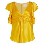 Cinq a Sept XS Pem Silk Flutter V Neck Blouse Top Yellow Twist Front Photo 7