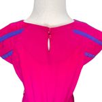 Silk Studio Petites 100% Silk‎ Pink Blue Pleated Sleeve Midi Dress Size 6P Photo 3