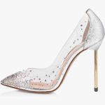 NEW FSJ Studded Pointed Toe Transparent Pumps High Heels Shoes 7 $87 Silver Photo 1