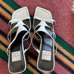 Anne Klein 90 squared toe Strappy slide on heels white leather square heel Photo 3