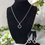 Silver Crystal Clover Pendant Necklace and Earrings Set New Photo 0
