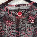 ModeLia Sheer Embroidered Mesh Cropped Cardigan Top Black & Burgundy Size XL Photo 14