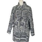 ZARA Houndstooth Patterned Coat Size L Black & White Faux Pocket Winter Peacoat Photo 0