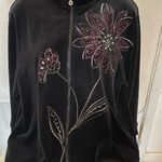 Alfred Dunner  Black Bomber Jacket with Pink Floral Embroidery Photo 4
