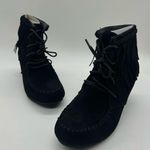 Top Moda ‎ Boots Womens 6.5 Black Moc Toe Lace Up Wedge Moccasin Bootie NEW Photo 0