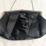 Kate Landry  Black Satin Rosette Evening Bag Clutch with Chain Strap & Rhinestone Photo 1