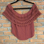 Socialite Off Shoulder Top Womens Size Small Pink Lace Trim Blouse Casual Boho Photo 0
