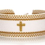 Fashion Bohemian Knitted, tassel bracelet for women with embroidered cross. White Photo 1