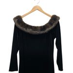 Onyx Nite Black Velvet Maxi Dress Faux Fur Trim Off Shoulder Long Sleeve 14 USA Photo 4