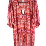 Trina Turk Swim Cover Mini Dress Blouson Sheer Chevron Stripe Pink Orange L-XL Photo 2