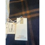 Good American NWT Blue Rinse Plaid Oversized Scarf Wrap Wool Blend Fringe Photo 2