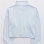 Aerie  Fleece Of Mind Women’s Large Sunset‎ Blue Cropped Polo Sweatshirt Photo 5