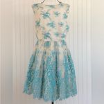 Alice + Olivia Fila Flare Box Pleat Blue Floral Lace Mini Dress Photo 2