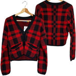 Ralph Lauren NWT Polo  Buffalo Plaid Cropped Cardigan Sweater Womens XS Red Black Photo 2