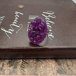 Vintage 1970s Purple Resin Floral Statement Ring Adjustable Photo 5