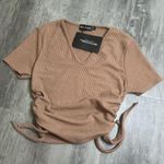Pretty Little Thing  Cropped Side Tie VNeck TShirt Size 4 NWT Photo 0