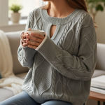 Ellison  Gray Cable Knit Wide Sleeve Sweater Photo 0