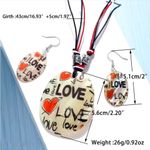 3 Pcs Love‎ Letter Print Shell Pendant Necklace & Drop Hook Earrings Set Photo 3