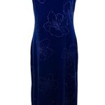 Vintage 90s Y2K Blue Velvet Flower Maxi Slip Dress Whimsigoth Fairycore Medium Photo 0