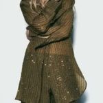 ZARA NWT  Woman's  Sequin Oversized Tunic Top Shirt  Olive Green Photo 0