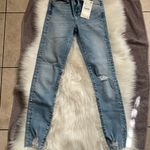 ZARA Z1975 Denim Light Wash Distressed Pearl Detail Raw Hem Skinny Jeans size 34 new Photo 1