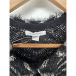 August Silk ‎ Womens Medium Cardigan Sweater Black Beige Geometric Fuzzy Knit Photo 1