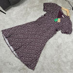 NWT Boden Cut Out Midi Tea Dress Shortsleeve Dark Burgundy Sweet Daisy Size 14R Purple Photo 3