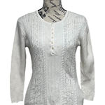 None Vtg Y2k Ivory Cable Knit Sweater Henley Cottegecore Coquette Fishermen Cabin M Photo 0