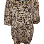 Loft Leopard Print Puffy Sleeve Blouse Size Large Tan and Black Leopard Top Photo 0