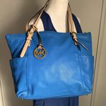 Michael Kors Cerulean Blue Leather Jet Set Full Size Shoulder Tote Bag Carryall Photo 0