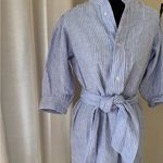 Ralph Lauren POLO Linen Shirt Dress Blue Striped Waist Tie 0 Casual Beachy Photo 3