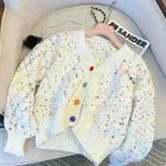 Melange V Neck Knit Cardigan Small K Pop Style Chunky Multicolor K Pop New Jeans White Photo 0