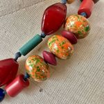 Red orange and blue long beaded necklace Photo 2