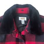 Talbots Soft Red & Black Buffalo Plaid 100% Wool Full Zip Faux Fur Collar Jacket Photo 2