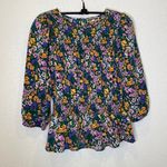 Anthropologie Pleione x Floral Smocked Peplum Blouse EUC Sz Sm Puff Sleeve Photo 0