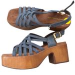 New! House Of Harlow 1960 Georgia Platform Wedge Sandal In Denim Blue Leather Size 9 Photo 2