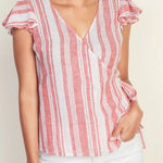 Old Navy Linen Cotton Pink Striped VNeck Wrap & Tie Top Womens sz XXL Beachy Photo 0