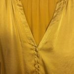 White House | Black Market Women Shirt Button Up Silk Vneck Dark Gold Smocked Trim Photo 3