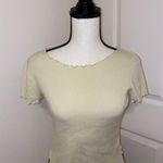 Brandy Melville Cream Ribbed Lettuce Hem Edge Short Sleeve Crop Top One Size Photo 1