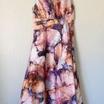 Kay Unger Lani Abstract Floral Print metallic Organza Formal Midi Dress Size 0 Photo 1