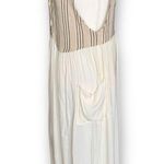 Vintage Rafia Studio Dress Cream Tan Vertical Striped Deep V Neck Draped Maxi Tan Size M Photo 1