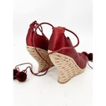 Tory Burch Red Pom Pom Lace Up Satin Wedges Espadrille Size 7 Photo 6
