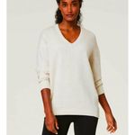 Spanx  AirEssentials Brushed Tunic Cream Heather V-Neck Sweater Fleece Sweatshirt Photo 3