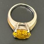 Vintage Sterling Silver 925 Citrine CZ Stone Mother Of Pearl Solitaire Ring Sz 7 Yellow Photo 9