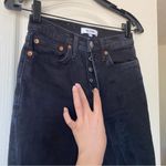 RE/DONE Jean 90s High Rise Ankle Crop Frayed Hole Jet Black With Rips 25 NWT Photo 5