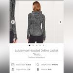Lululemon  Hooded Define Jacket *Nulu
Twillines White Black size 2 Photo 5