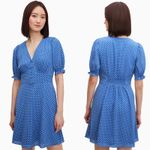 Kate Spade  Tea Garden Dot Dress Women's‎ Size 12 Blue Polka Dot V-Neck Retro Photo 2