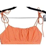 ZARA Gingham Ruched Smocked Back Crop Top Tie Straps XS Orange White #2975 Photo 2