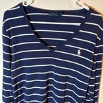 Ralph Lauren Polo  Women's Navy White Stripe V Neck Long Sleeve T Shirt Top XL Photo 2