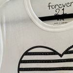 Forever 21  White & Black Rhinestone Heart Cropped Short Sleeve Tee Size Large Photo 3